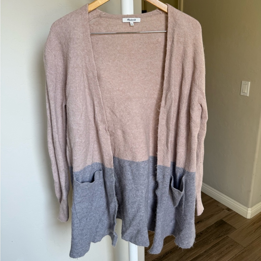 Madewell Kent Cardigan In Heather Beige Wool/alpaca Color Block Small